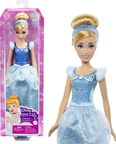 Muñeca de moda de la princesa Disney Cenicienta con cabello rubio, ojos azules y accesorios para el cabello