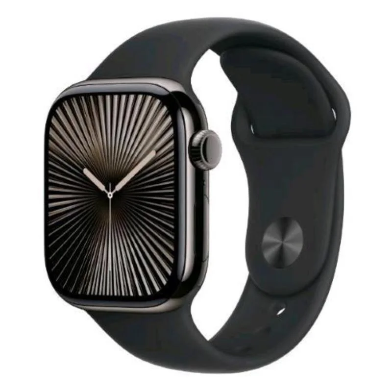 APPLE WATCH Series 10 GPS + Celular 42mm Titanio Pizarra con Pulsera Deportiva Negra - M/L