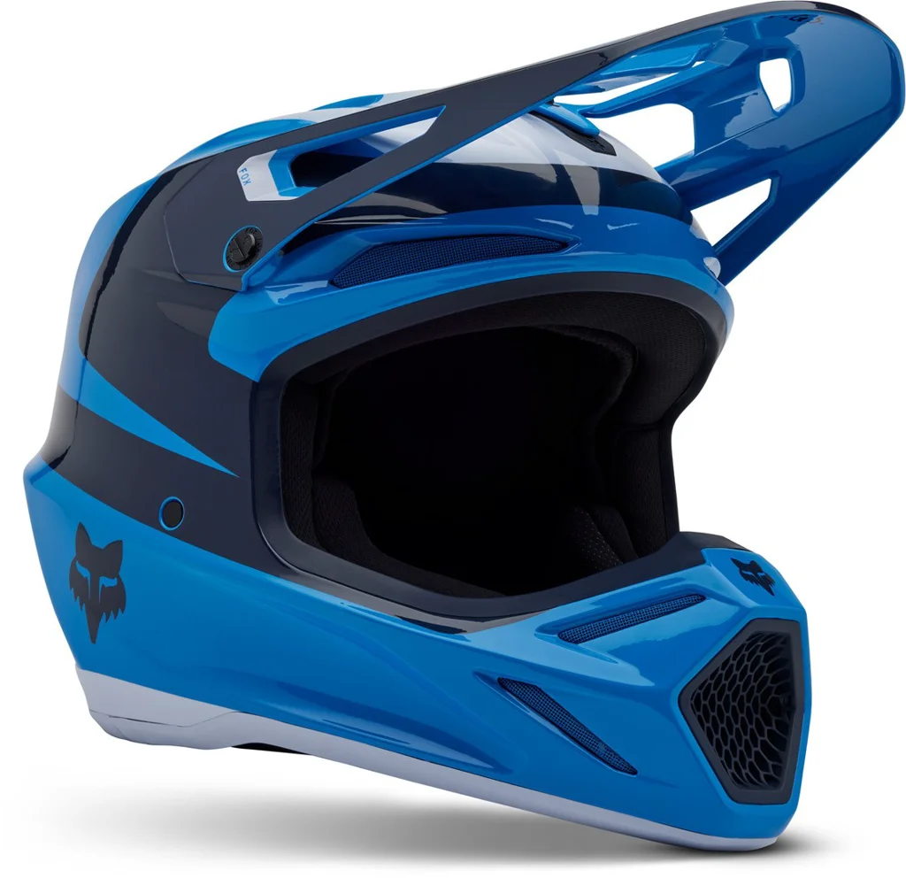 Casco de Motocross FOX V3 Divider MIPS, Azul, Talla M para Hombres