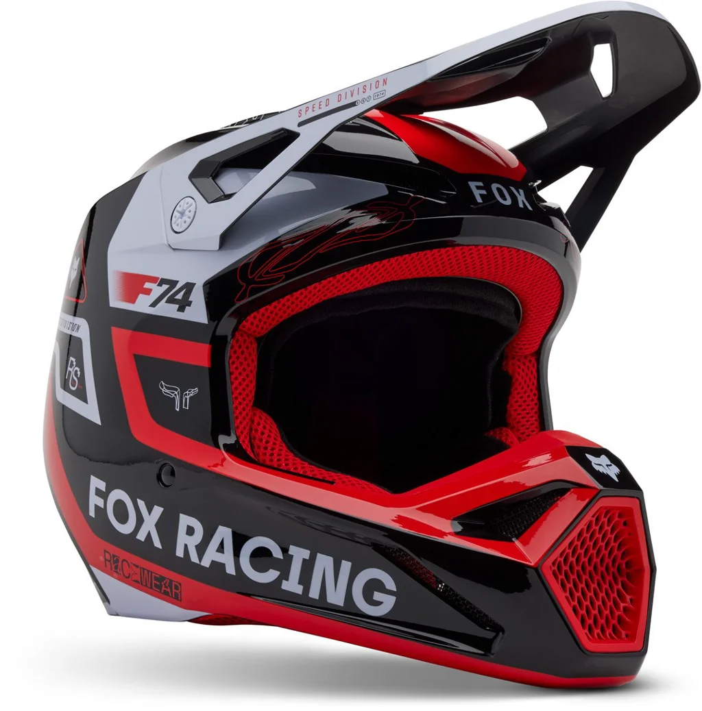 [33047-FUD-YS] Casco de Motocross FOX V1 Race Spec MIPS, Negro-blanco-rojo, Talla S