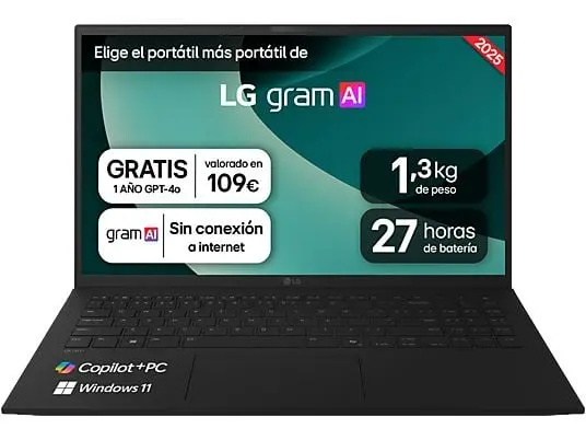 LG gram 15 15Z80T-G.AU78B Copilot+ PC - 15.6" Full HD/AMD Ryzen AI 7 350/16GB RAM/1TB SSD/AMD Radeon Graphics/W11 Home
