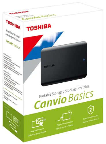 Disco duro externo Toshiba Canvio Basics de 2 TB, 2.5", USB Tipo-A / Micro-USB B 2.0/3.2 Gen 1 (3.1 Gen 1), Negro 