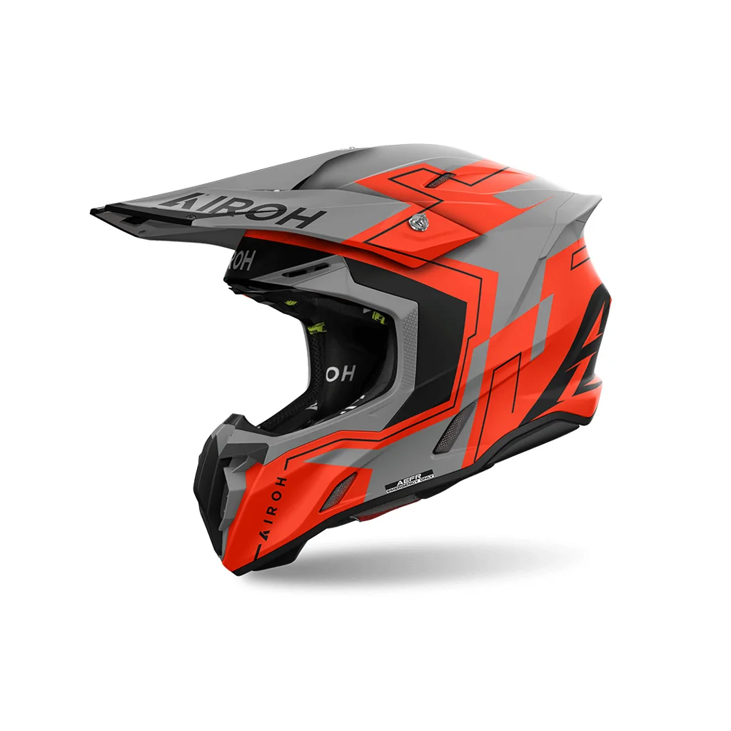 Airoh Twist 3 Dizzy, Casco de Motocross, Color: Matt Naranja Neón/Gris, Talla: L