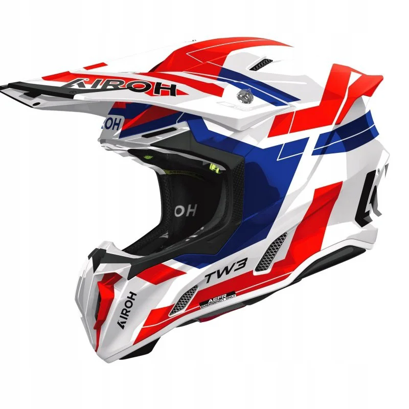 Casco de Motocross Airoh Twist 3 Dynasty, Blanco-Rojo-Azul, Talla L para Hombres