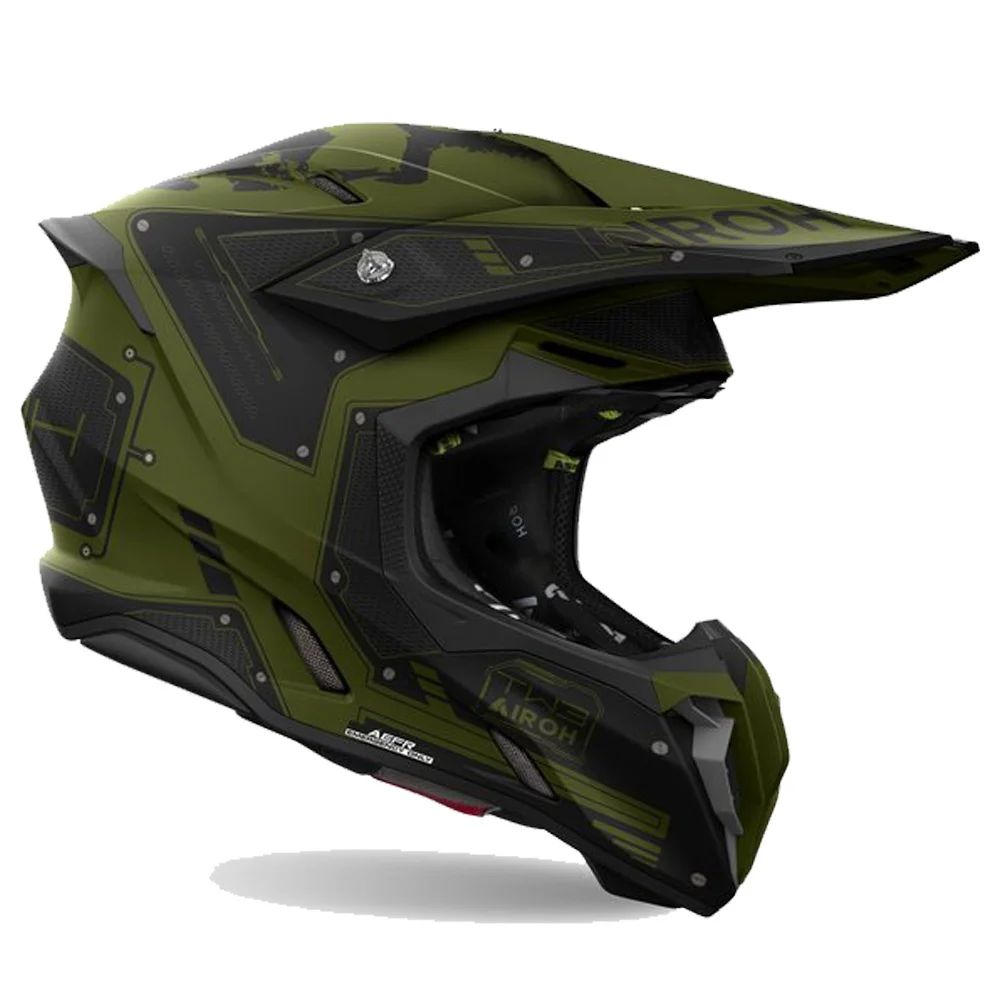Casco de Motocros Airoh Twist 3 Militar, Verde, T-L