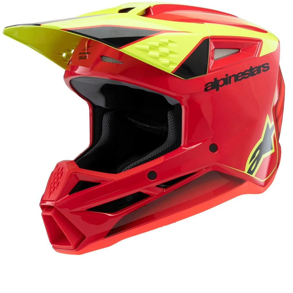 Casco Alpinestars Supertech S-M3 Desgarrado,Juvenil, Color: Rojo/Amarillo Neón/Negro, Talla: M